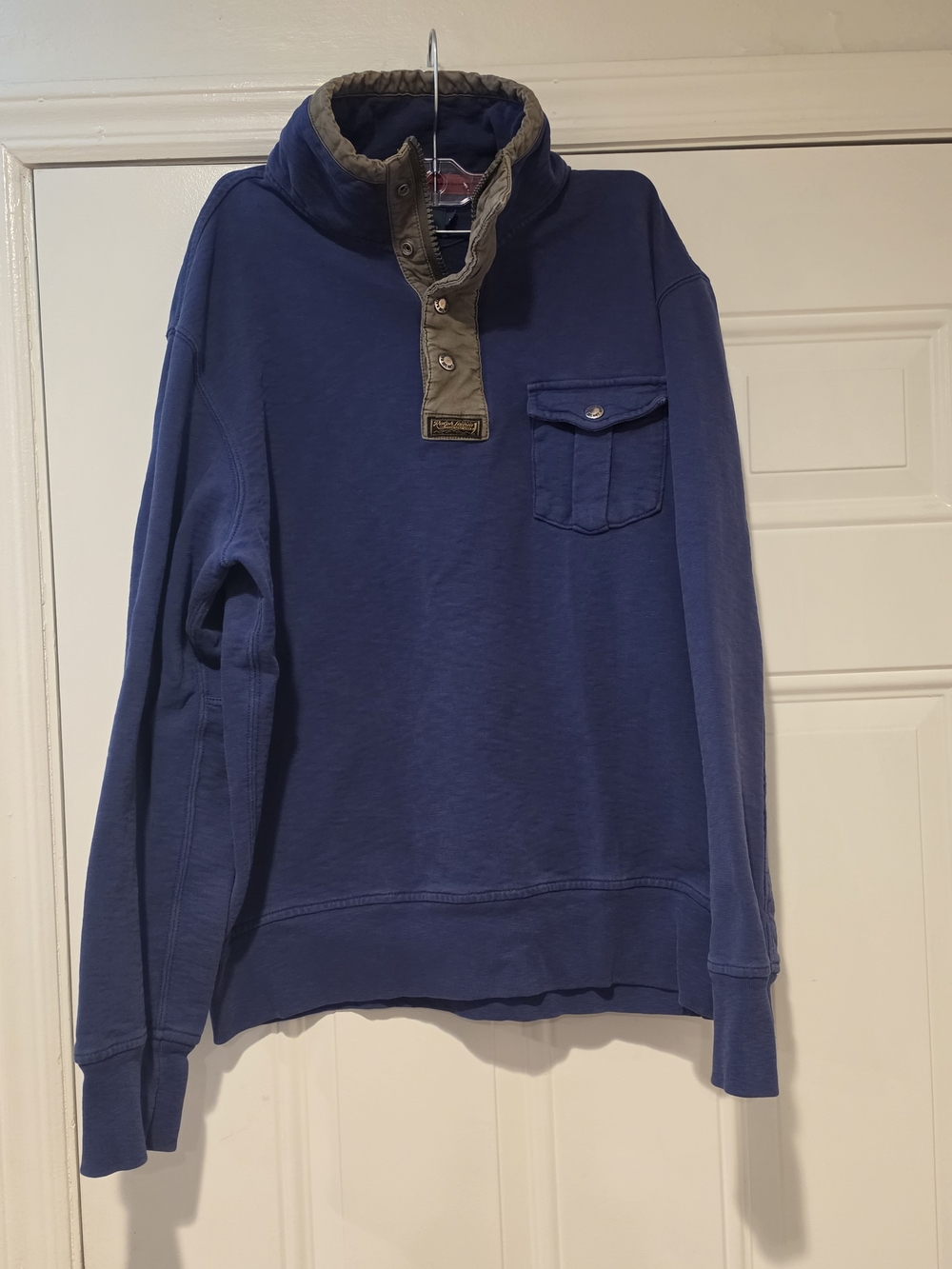 Ralph Lauren Navy Quarter Zip-Up Sweater with Contrast Tan Placket